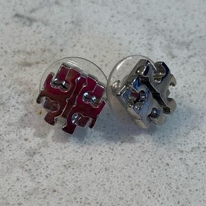 Tory Burch Small Silver Logo Earrings